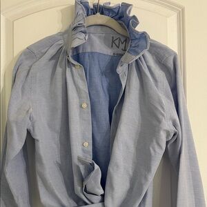 KMJ Quarantina Blue Button Down Ruffle Shirt with tag
